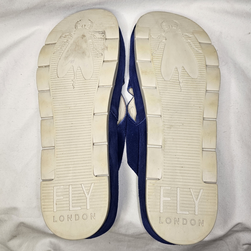 Fly London Begs Wedge Sandals - Women's Size 40 - Blue Suede Chunky Platform - Picture 8 of 14